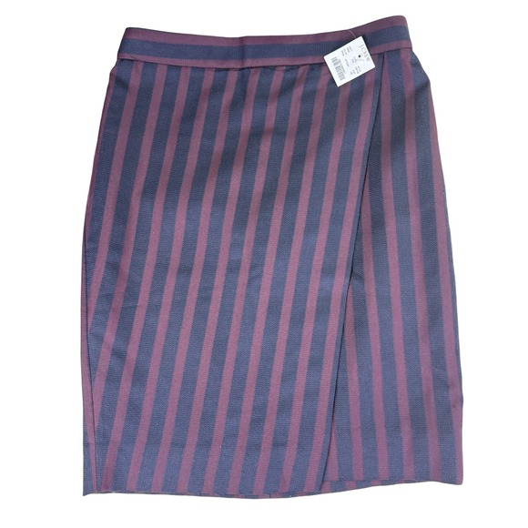 J. Crew Dresses & Skirts - J. Crew The‎ Pencil Skirt Burgundy Navy Stripe Wrap Style Knee Length Size 00